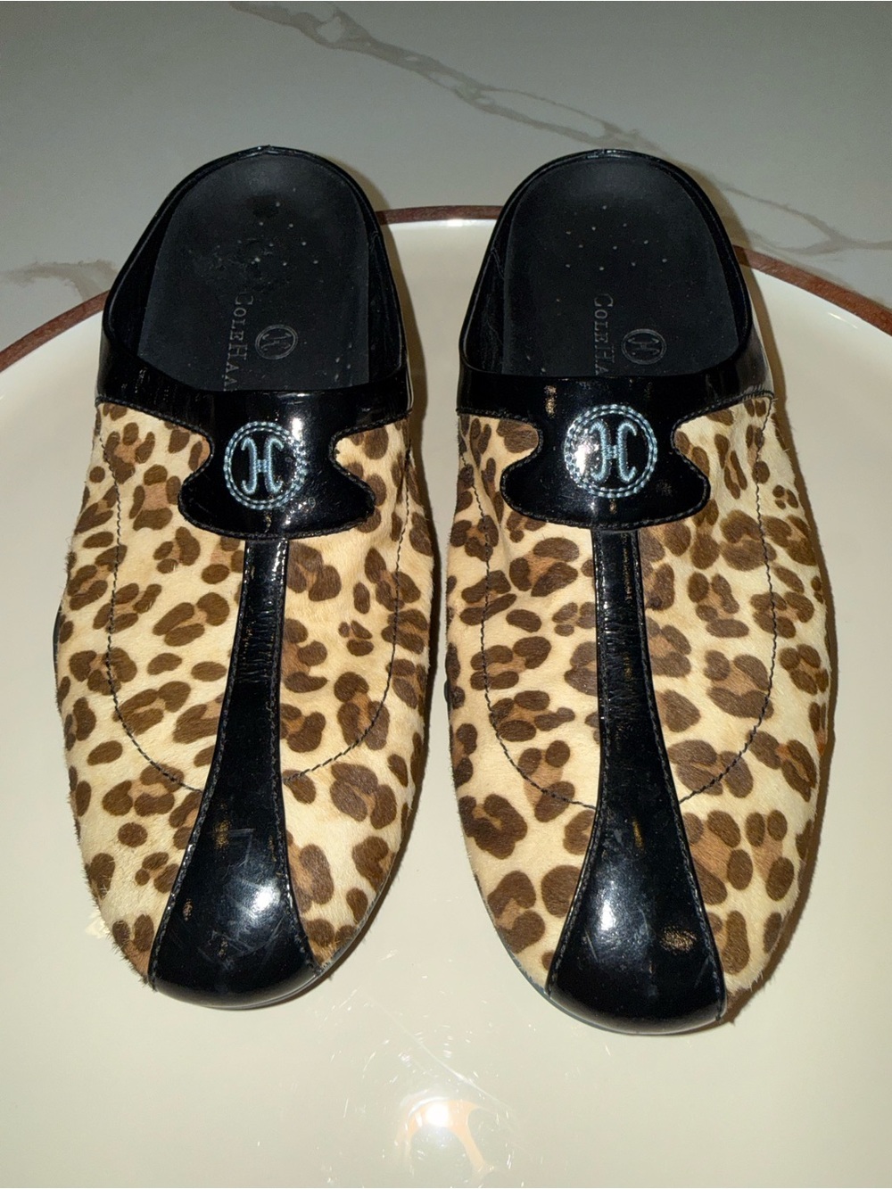 Cole Haan Leopard-Print Nike Air Slip-On Mules with Black Patent Trim